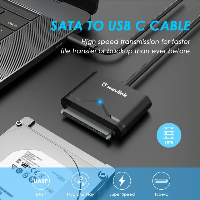 USB 3.0 to SATA Adapter Cable, External SATA III Hard Drive Connector for  2.5'' SSD/HDD & 3.5 HDD Data Transfer, Support UASP, Trim and S.M.A.R.T.  with 3 mins Auto-Sleep, Max 18TB 