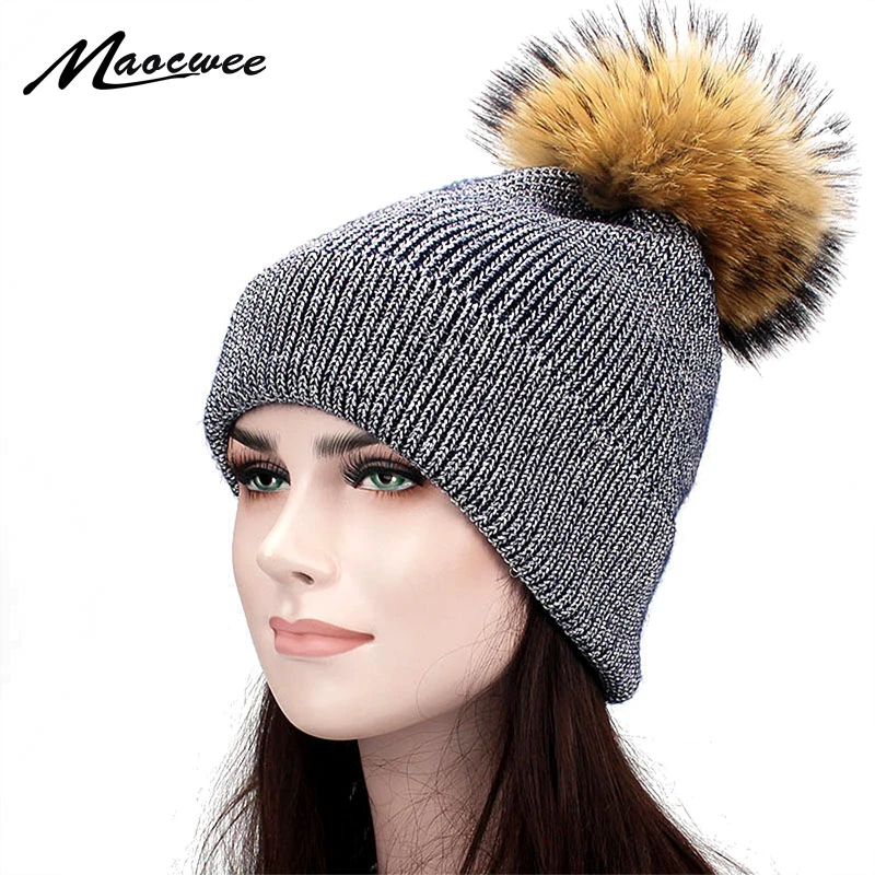 Real fur pom poms for knitted hats Clearance