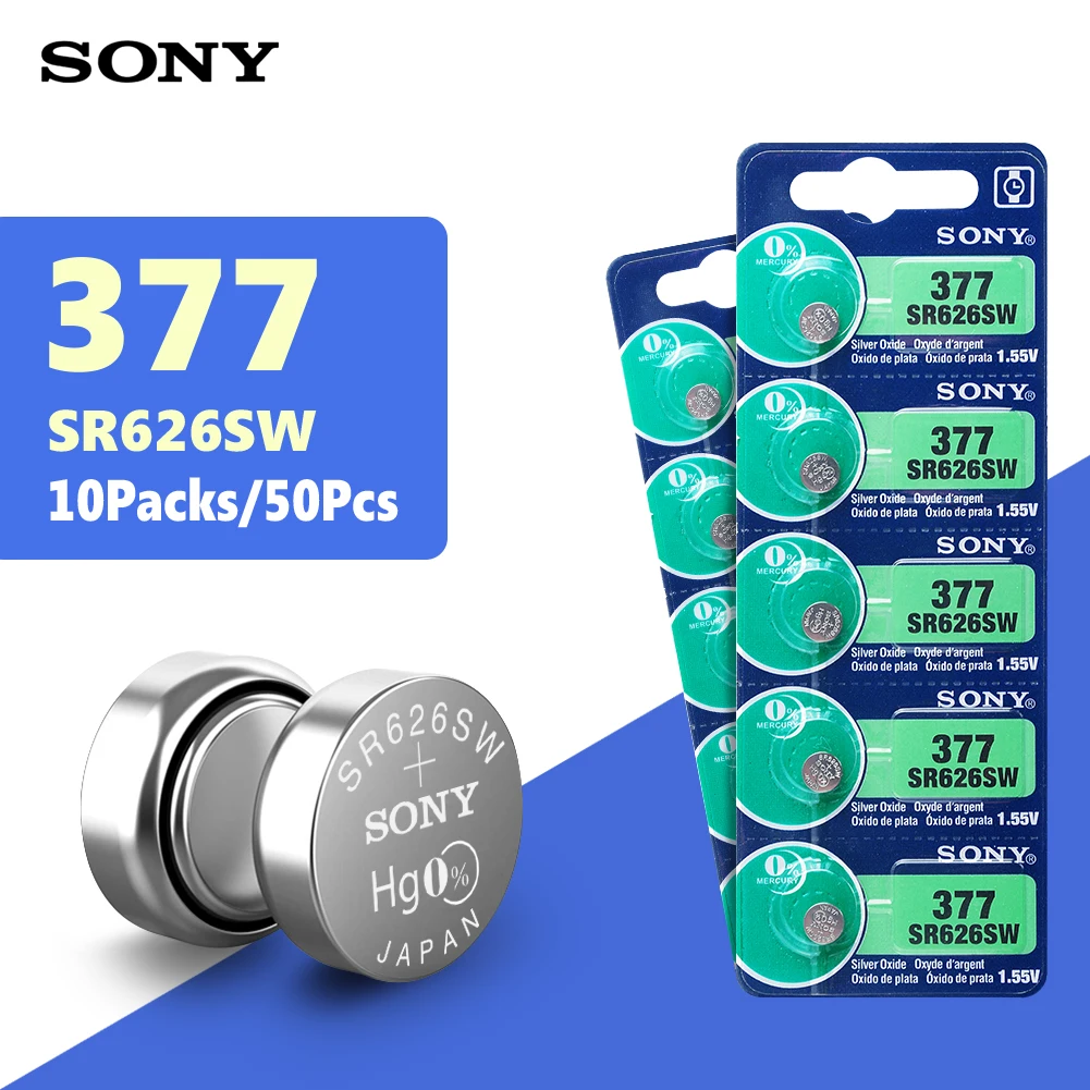 50 шт. для sony 377 батарея AG4 LR626 377A sr626sw 1,55 в 626 Кнопочная батарея для монет оксид серебра часы батареи для часов