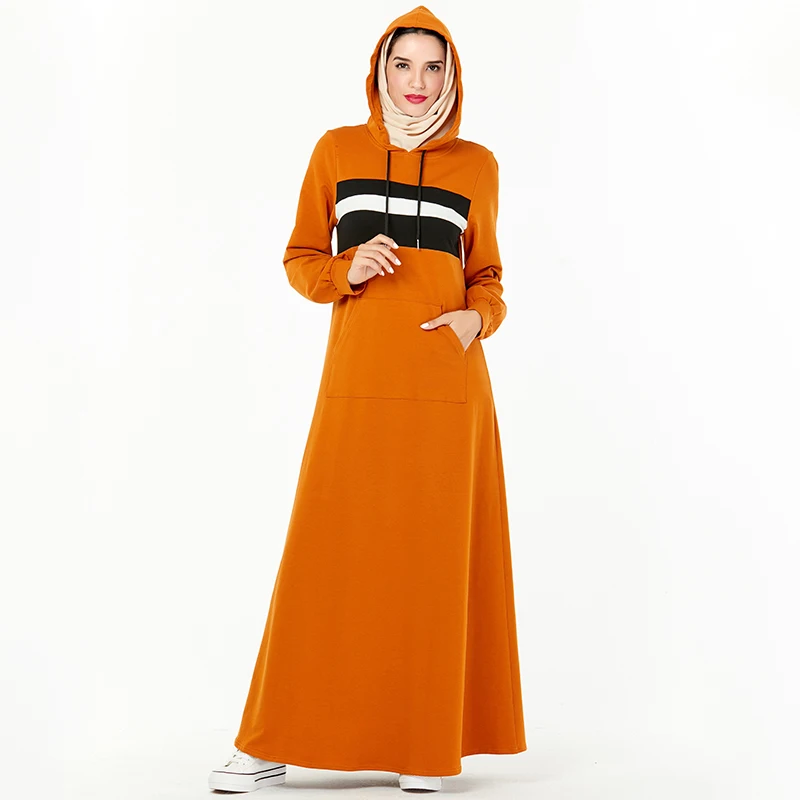 yellow dress Siskakia/толстовка с капюшоном; платье с длинным передним карманом; Макси-платья; Сезон Зима; коллекция года; повседневные полосатые Популярные Цветные Лоскутные Спортивные костюмы; одежда для бега - Цвет: yellow dress