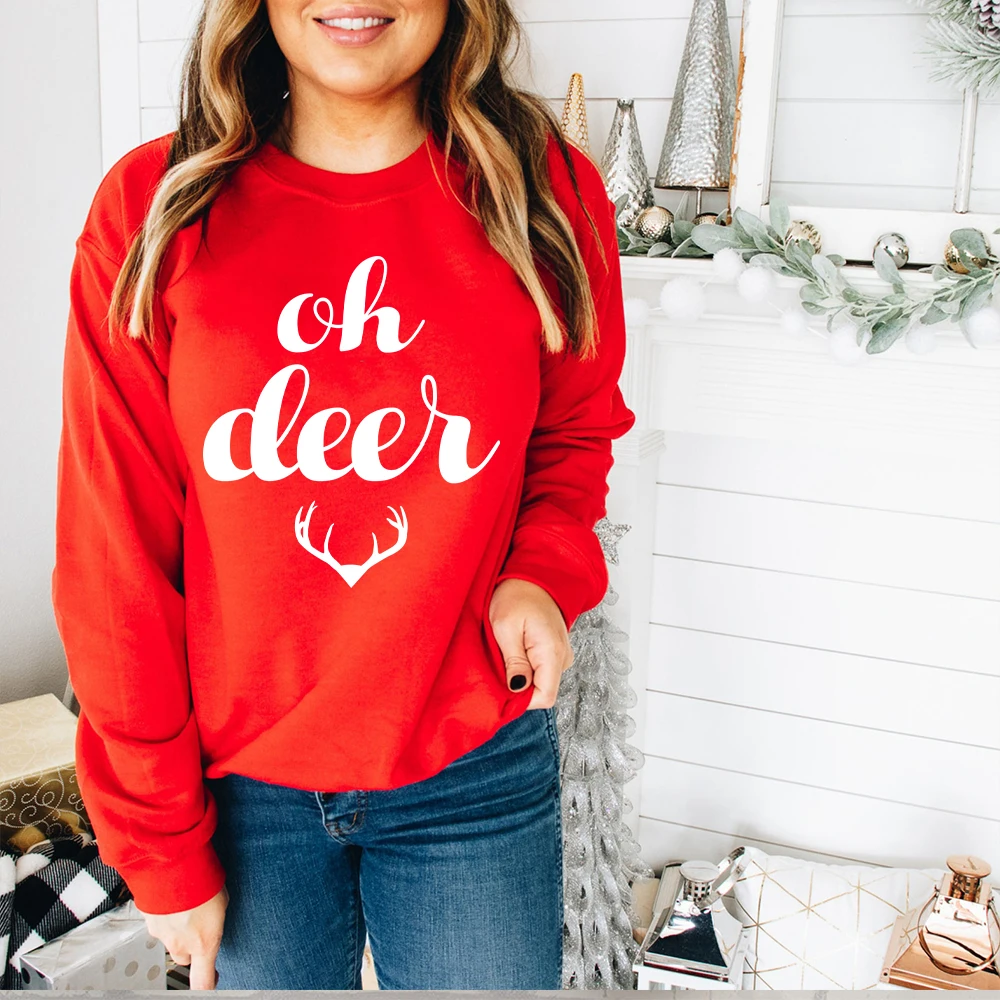 

BLINGPAW Autumn Winter Clothes Festive Christmas Oh Deer Letter Printed Unisex Heavy Blend Crewneck Sweatshirt