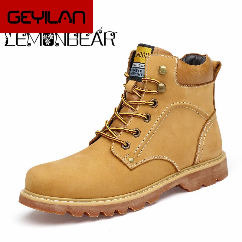 

Cow Leather Men Boots Autumn Winter Ankle Boot Men's Snow Shoe Work Plus Size 37-48 Waterproof Military Boots Combat Boot Warm