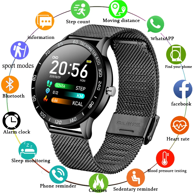 LIGE Smart Watch Men LED Color Large Display Heart rate blood pressure monitor Smartwatch fitness tracker Waterproof Sport | Электроника