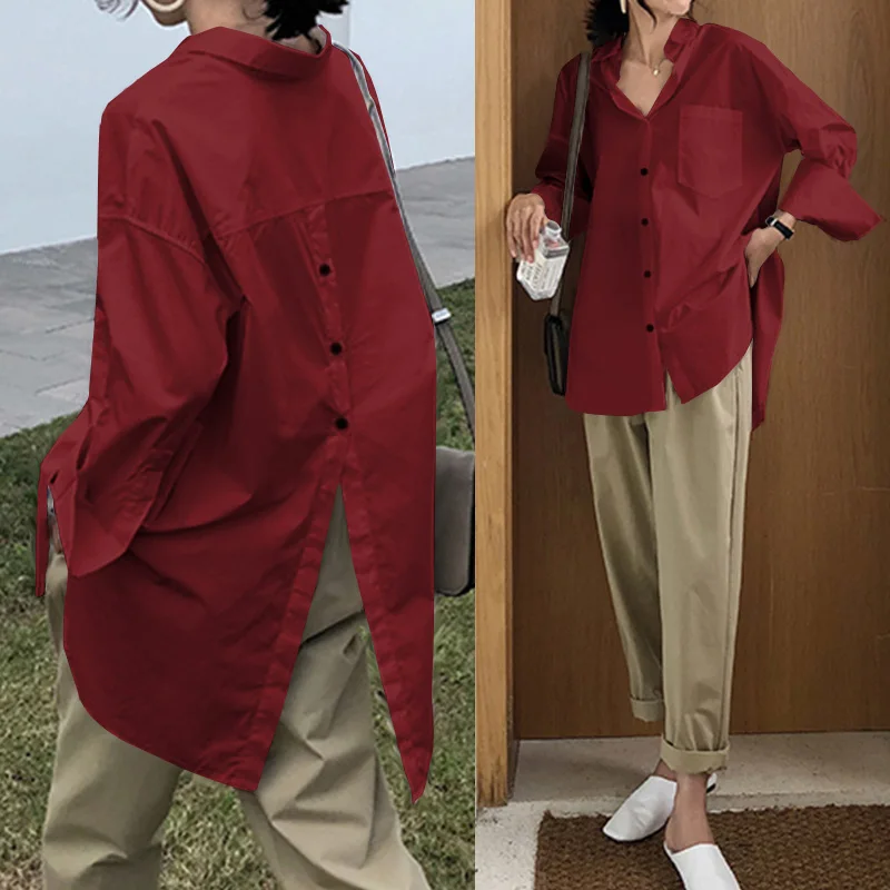 

Celmia Women Asymmetrical Tunic Tops 2020 Vintage Long Sleeve Blouses Solid Casual Shirts Loose Buttons Female Blusas Plus Size