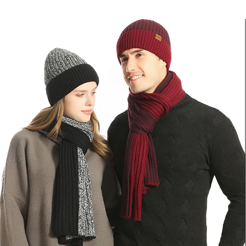 2Lovers Set style2 Шапка, шарф, перчатки, набор для влюбленных, Pom Beanie, перчатки для сенсорного экрана, мягкие, теплые, толстые, вязаные, для холодной погоды, подарочный набор, для любителей верховой езды - Цвет: 2Lovers Set style2