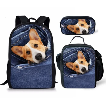 

Kids Durable Backpack Girls Custom Image Printing Shoulder Bag Schoolbag 3D Animal Pattern Three-piece Set Bookbag Pencil Case