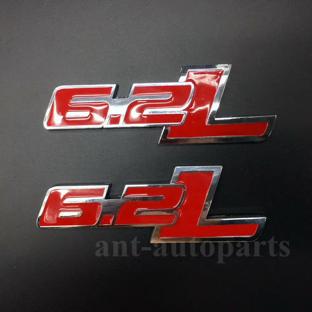 

2pcs Metal Chrome Red 6.2L Car Side Fender Trunk Emblem Badge Decal Sticker