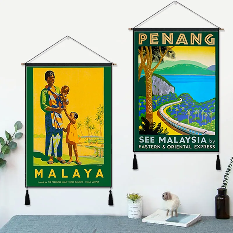 Малайзия, Kuala Lumpur, винтажная подвесная ткань, хлопковая линия, живопись, плакат, домашний декор, настенный гобелен, подарок