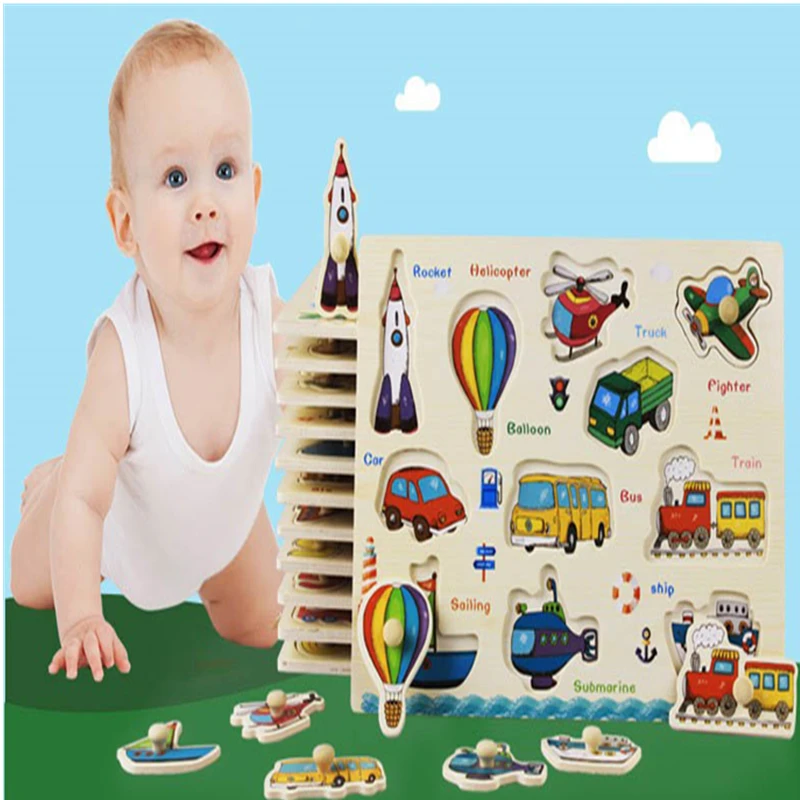 Baby Toys Child Montessori Wooden Puzzle Hand Grab Board Educational Jigsaw Toy 