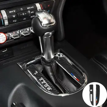 

2PCS Car Styling Carbon Fiber Car Gearshift Panel Frame Cover Trim Stickers For Ford Mustang 2015-2017 Auto Decor Accessories