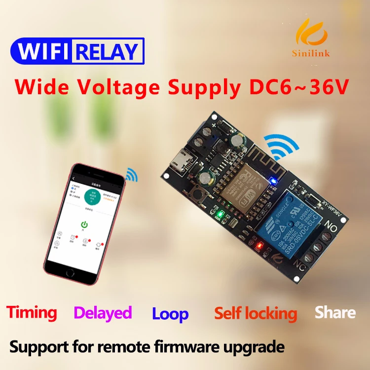 

New Sinilink WIFI mobile phone remote control relay module DC6V~36V smart home phone APP ESP-12F XY-WF36V