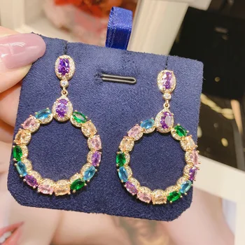 

Fashion stylish colorful zircon shiny circle drop earrings for women wedding and party