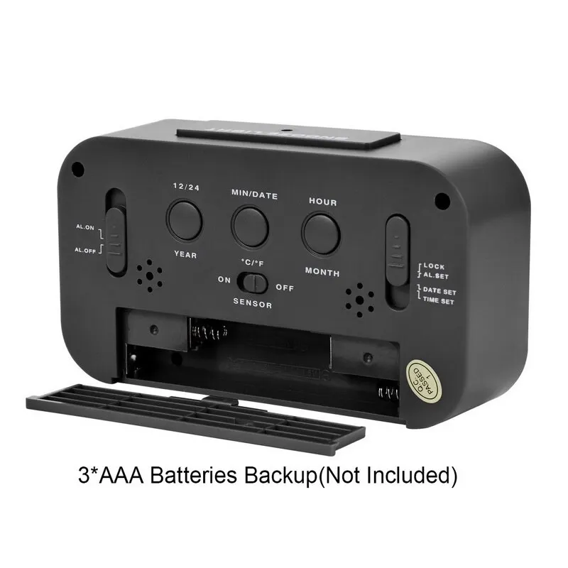 LED Large Display Digital Electronic Alarm Clock Smart Night Light Function With Snooze Calendar For Home Office Travel