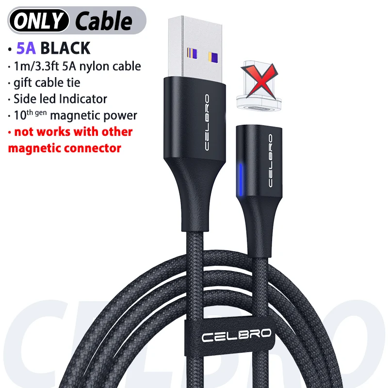 Магнитный кабель для быстрой зарядки для huawei samsung A90 Xiaomi usb type C Android кабели для мобильного телефона Microusb Линия передачи данных зарядное устройство - Цвет: Only 1M Black Cable