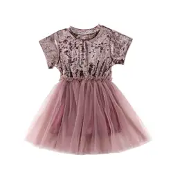 Платье для маленьких девочек детское платье принцессы с короткими рукавами для вечеринки, свадьбы, подружки невесты Нарядный сарафан Туту