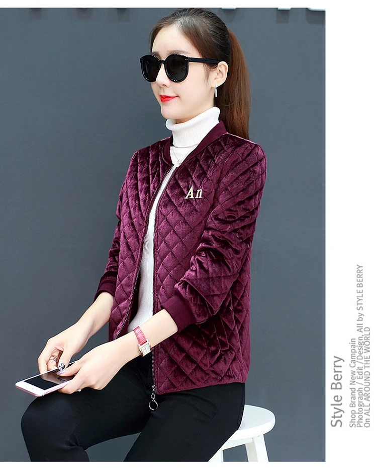 Short Thick Cotton-padded Clothes Women's Gold Velvet Jacket Fashion& Sports Baseball Uniform New Style Winter Middle-aged