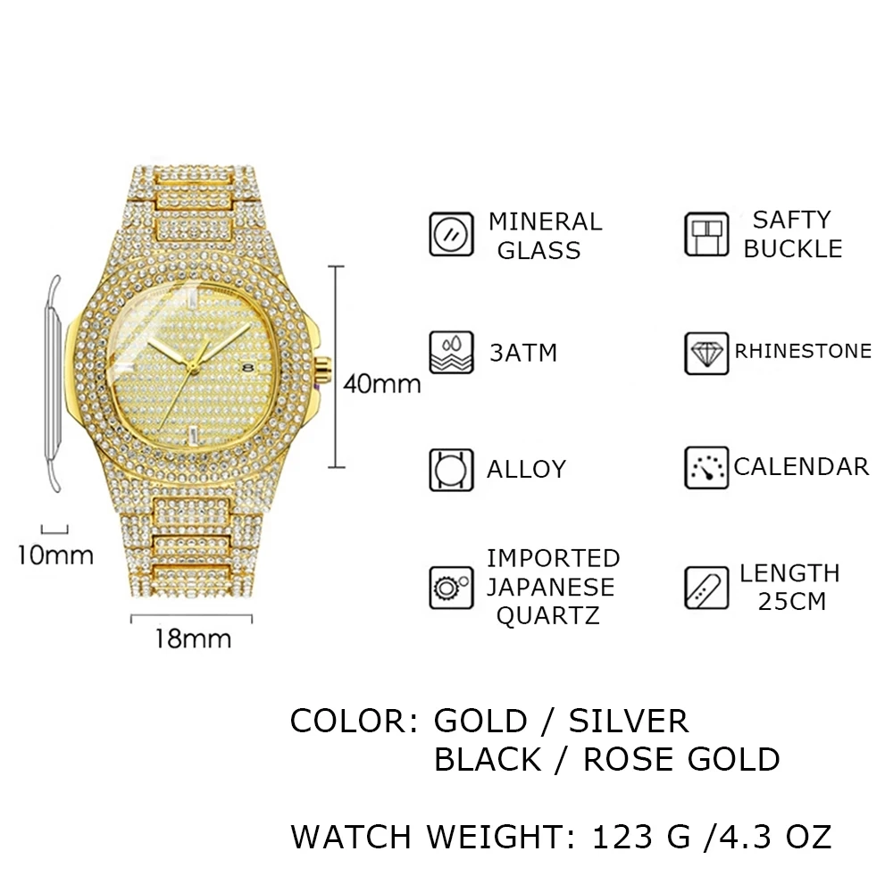 2022 Orologi HIP HOP al quarzo con diamanti ghiacciati di marca 2022 con orologio in acciaio inossidabile Micropave CZ per uomo Orologio relogio_voghion.com