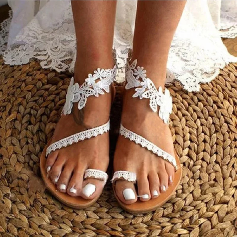 white lace flip flops