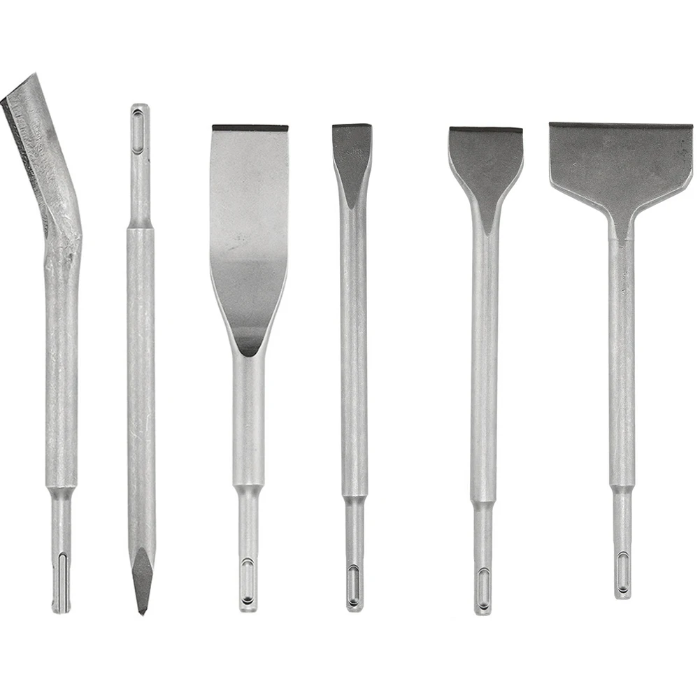 

6PCS Chisel Set Wide Flat Sharp Chisel Rotary Groove Electric Hammer Two-pit Two-slot Curved Chisel Impact Drill Bits Chisel Set
