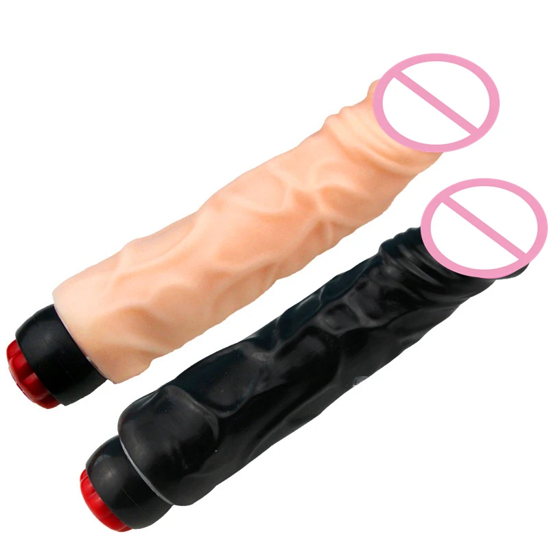 Телесный большой многоскоростной мощный вибрирующий фаллоимитатор с фальшивым