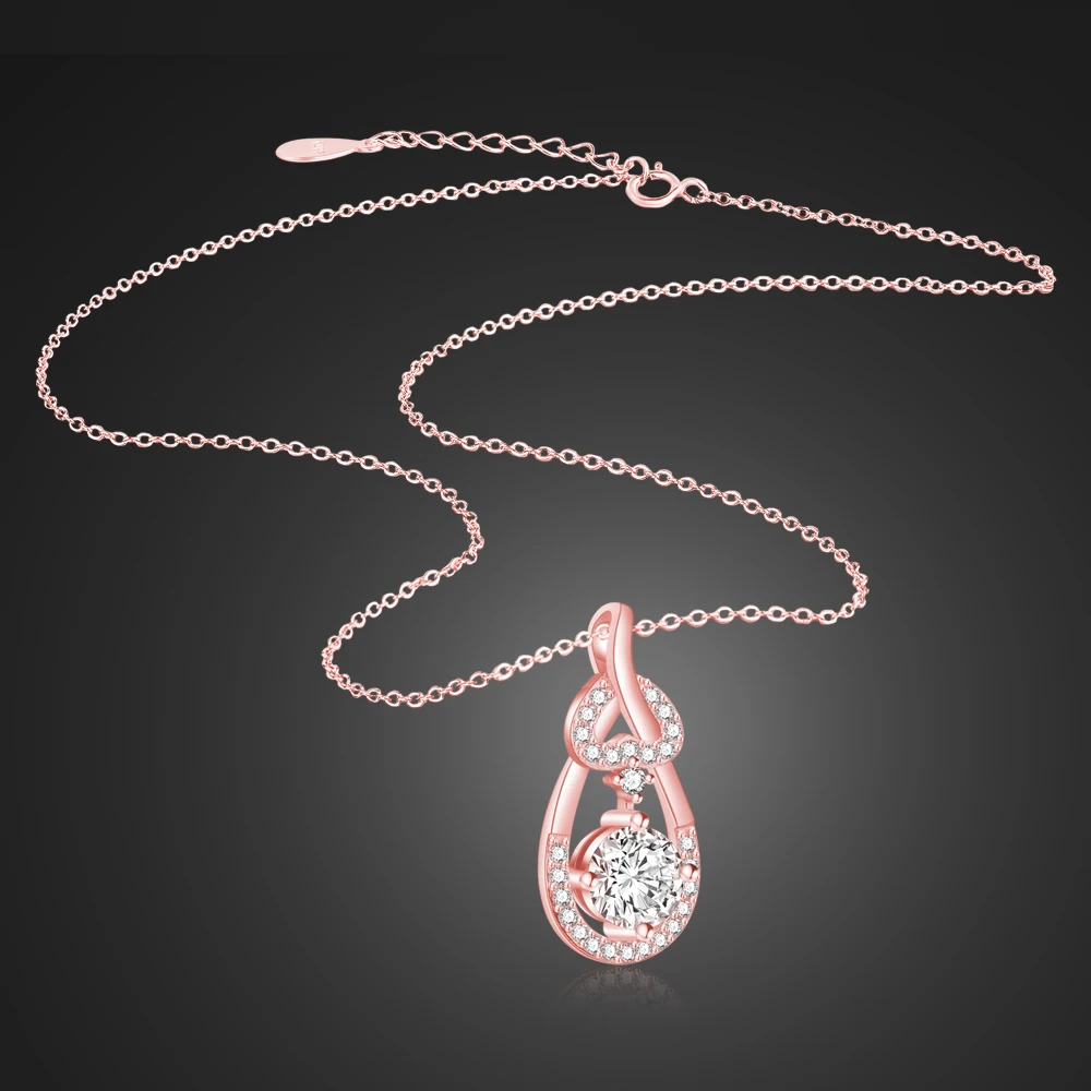 Женское Ожерелье из стерлингового серебра 925 пробы и розового золота, блестящая Подвеска из циркона, цельное серебряное ожерелье, серебряная цепочка для девочек