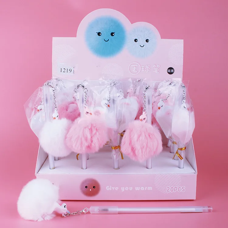 

20PCS/LOT Unicorn Flamingo Plush Ball Pendant Pen Student Creative Water Pen