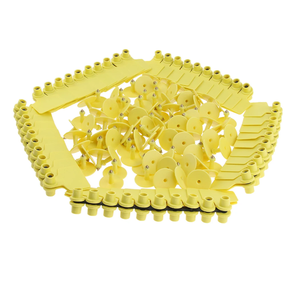 100 Pcs Blank Ear Tag for Pigs Cow Livestock, Brass Ear Stud, No Harm Yellow