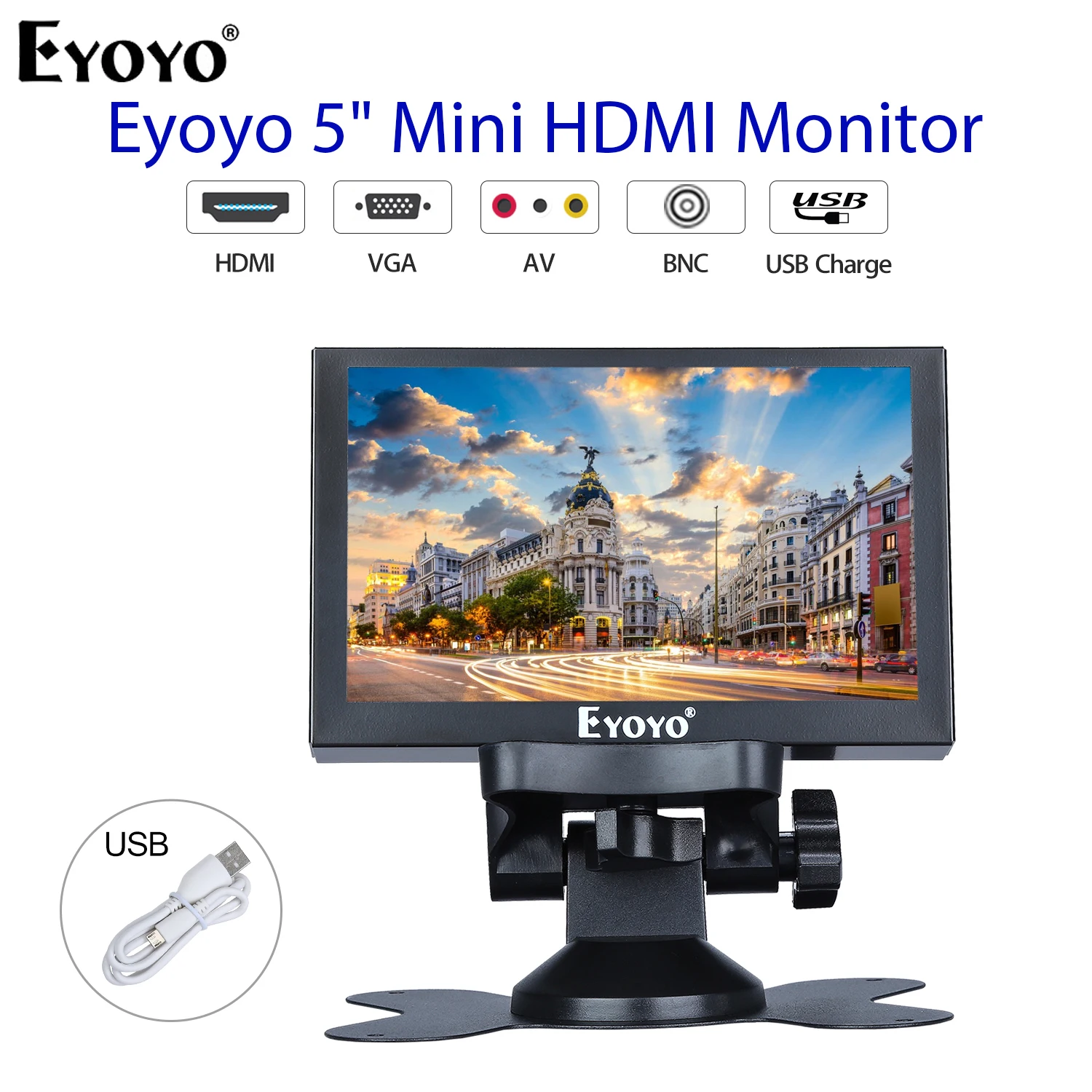 

Eyoyo S501H 5.5" IPS HDMI display 4:3 LCD mini screen 1024X768 support VGA BNC AV USB with remote control for pc CCTV security