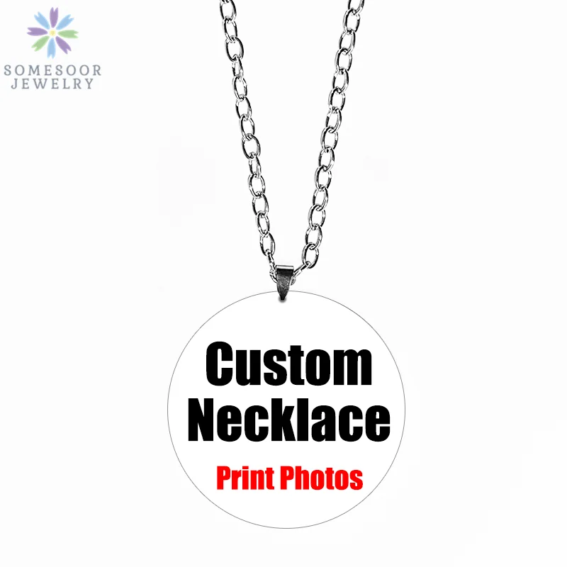 SOMESOOR Customized Necklace Keyholder Earrings Set Stainless Steel Chains Personalized Print Wood Pendant Women Dangle Jewelry