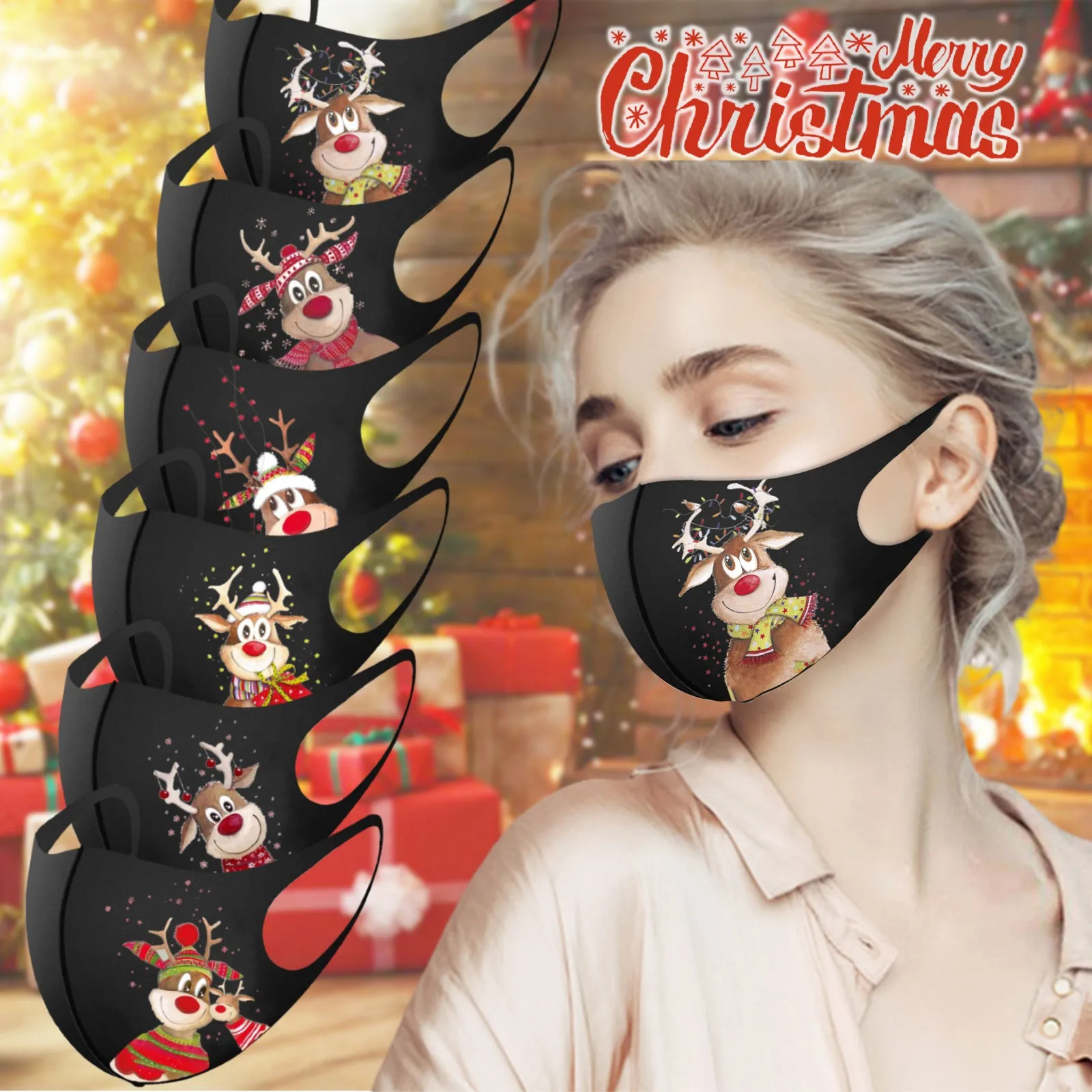 Christmas Print Adult Mask Breathable Mask Washable Protective Face Mask Reusable Mouth Mask Cloth Mouth Caps mascarillas afbeelding