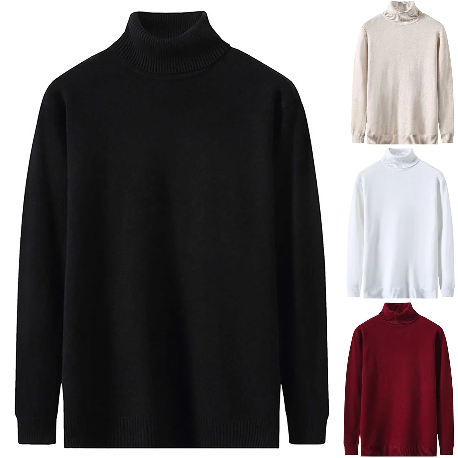 Suéteres de cuello alto para hombre, jerseys tejidos de Color sólido, informal, Jersey de punto de manga larga, invierno, novedad de 2021