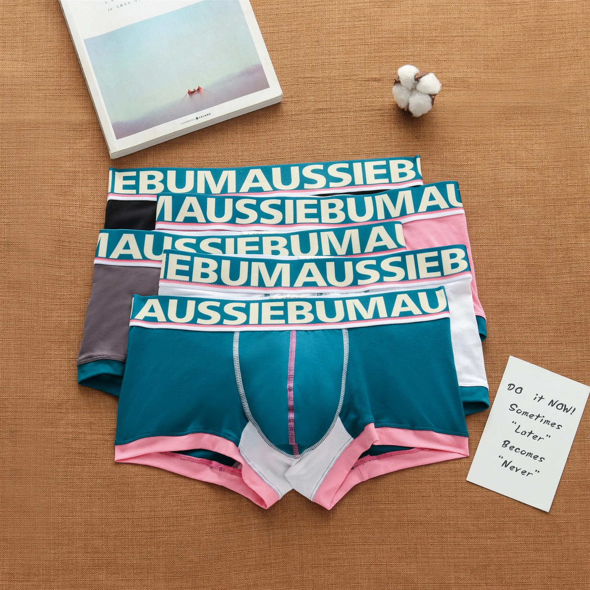Underwear Boxers Sweat-Absorbing Pure-Cotton Letter Trendy Breathable Young-Students