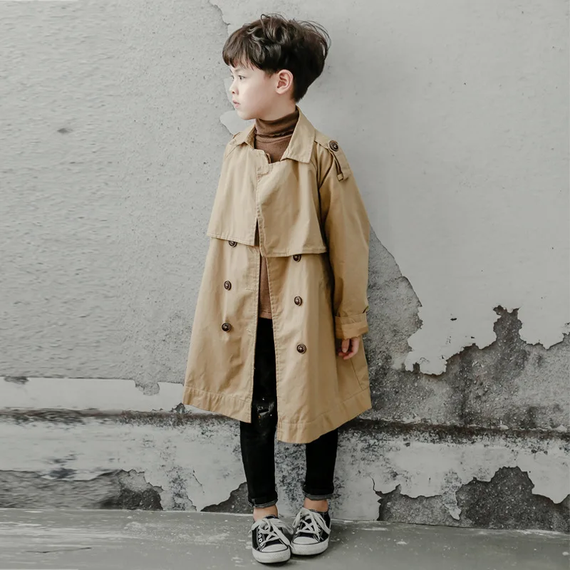 Kids Jacket Girls Trench Coats 6-16y Kids Trench Coat Spring Autumn Boys Overcoat Long Sleeve Turn-Down Collar Windbreaker