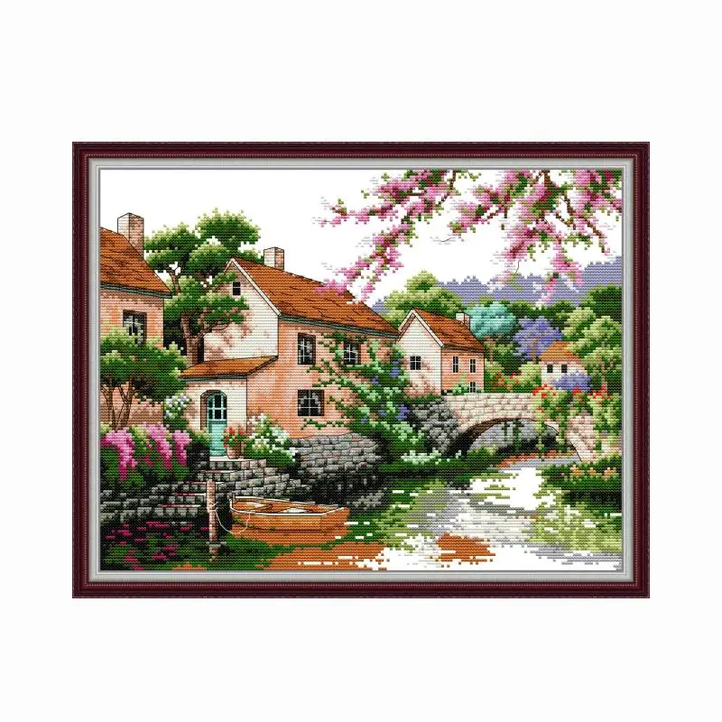 

Joy Sunday Craft Cross Stitch Kit Rural Landscape Patterns 11CT 14CT Printed Counted Fabric DMC Thread Embroidery Needlework Set