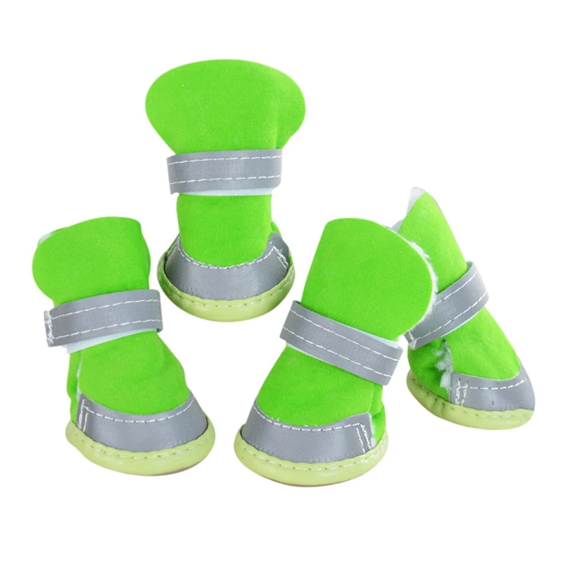 Водонепроницаемая Обувь для собак, зимние теплые кашемировые сапоги для щенков, светоотражающие противоскользящие резиновые сапоги, лапа домашнего животного, защитные ботинки для маленьких собак - Цвет: Зеленый