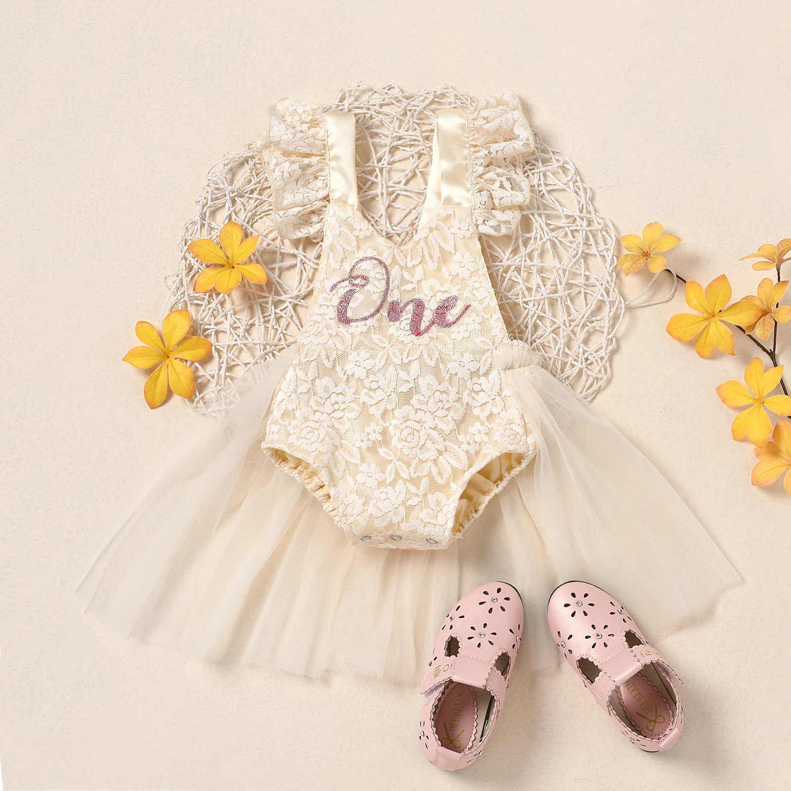 Newborn Baby Girls Romper Dress Mesh Lace One Letter Print Party Dress Summer Costume,baby rompers,baby jumpsuit,baby clothing
