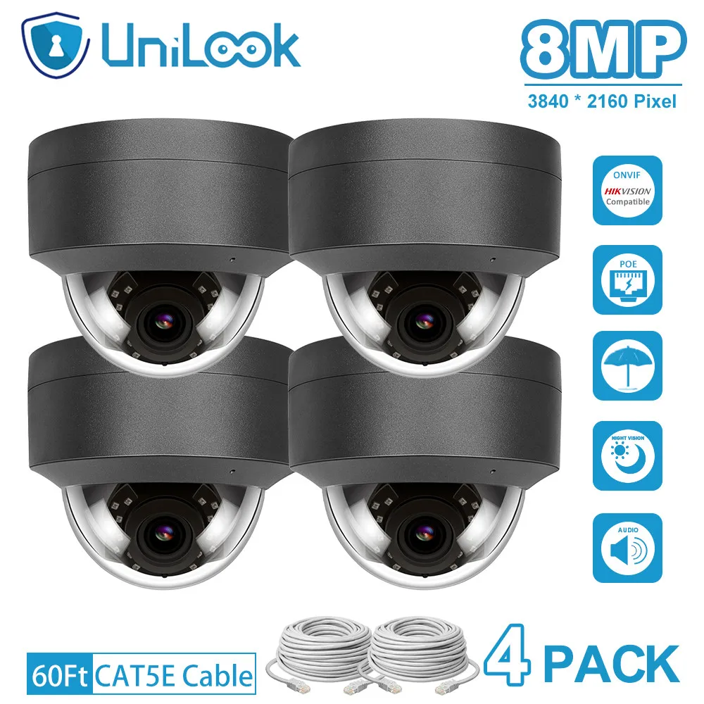 

UniLook 4K 8MP Dome POE IP Camera Built in Microphone Hikvision Compatible CCTV Security Camera Night vision IP66 ONVIF H.265