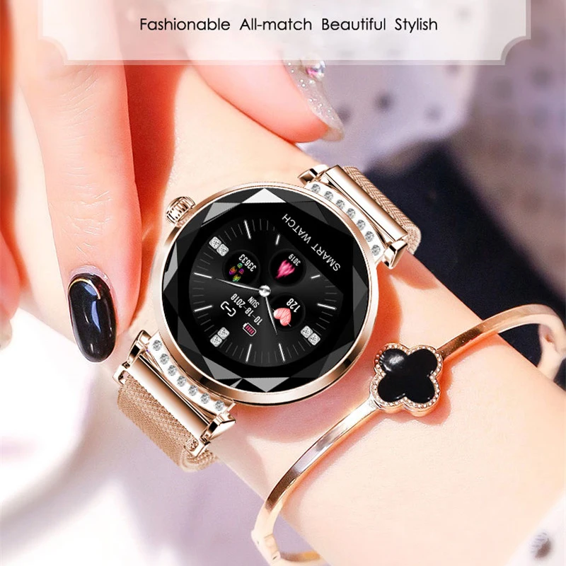 

GIAUSA Luxury Diamond Curve Screen Smartwatch Women Heart Rate Blood Pressure Pulse Monitor Sports Step Tracker Smart Watch H2
