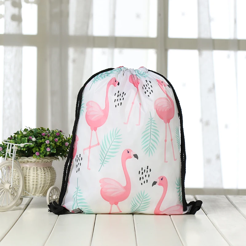 drawstring Backpack drawstring bag fashion Women 3D printing travel softback men Casual bags unisex drawstring shoulder Flamingo
