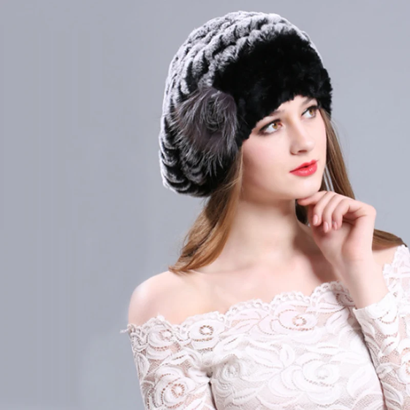 Новые Элегантные зимние шапки из натурального меха, женская шапка, шапки из меха кролика, берет в полоску, натуральная лохматая эластичная теплая мягкая шапка, женская шапка из настоящего меха
