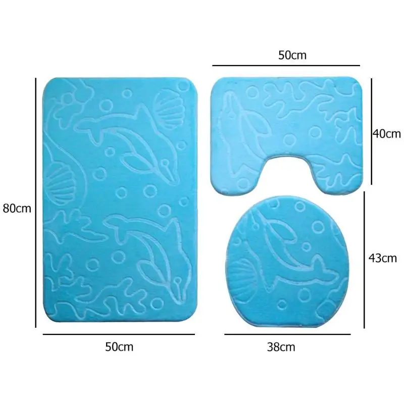 B 3 шт переплет крышка унитаза коврик Aniti-slip Pad u-образный напольный коврик фланелевый TPR изысканный Принт мягкий набор для ванной комнаты - Цвет: B