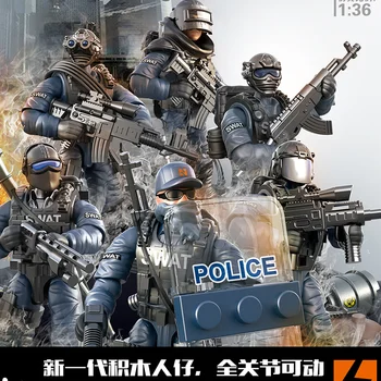 

Military 5.5cm Action Figurine Soldier Police super heroe Figure Toy Weapon Assembly SWAT Doll Puppets ww2 Model Building Toys