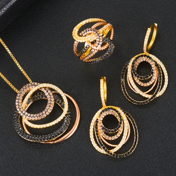 

GODKI Korean Trendy 3pcs Crossover Chunky Jewelry Set Women Wedding Cubic Zirconia Dubai Gold Necklace Earring Ring Jewelry Sets