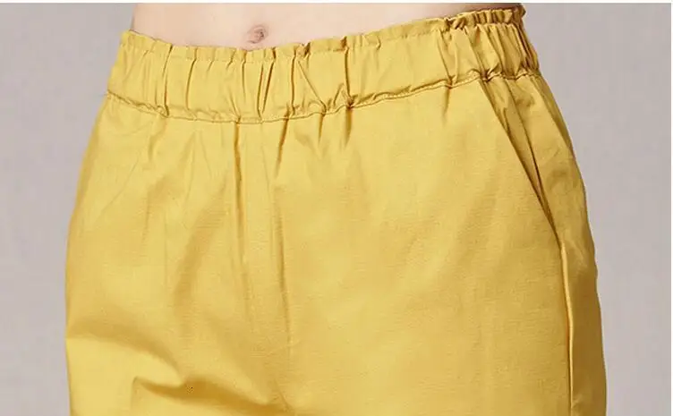 Одноцветное Цвет Капри для 2018 г. женские летние повседневные штаны-шаровары Женская одежда плюс Размеры эластичный пояс тонкие брюки