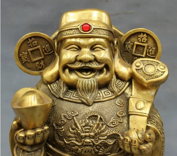 YM 316 1" Китайская Чистая латунь голова дракона Mammon Hold Ruyi янбао, деньги Бог Статуя