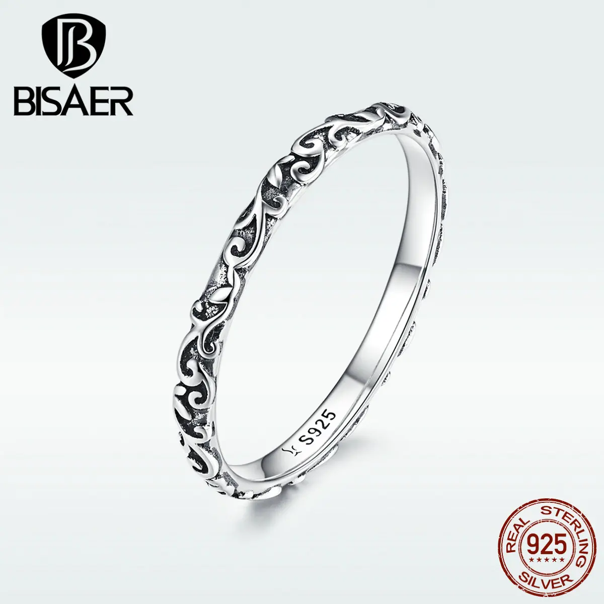 

BISAER 925 Sterling Silver Vintage Rings For Women Retro Flower Finger Ring Luxury European Female Fashion Jewelry Bijoux GXR513
