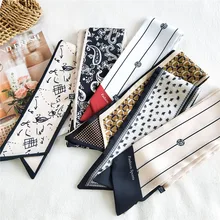 

Elegant Mosaic Design Printed Long Scarf Long Slender Neck Scarf Double-sided Small Scarf High Quality Silky Scarf