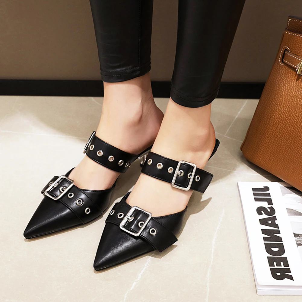 

Sarairis 2020 New Fashion Thin Heels Pointed Toe Summer Shoes Woman Pumps Female Buckle Decoration Concise Pumps Women Shoes