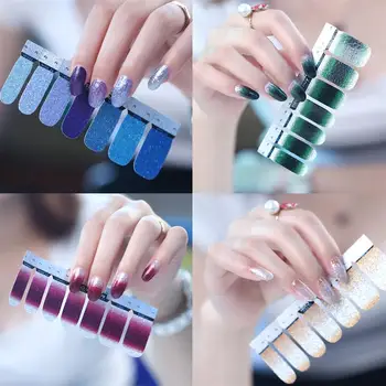 

14PC Gradient Color Nails Sticker Sparkly Nail Stickers Glitter Powder Nail Sticker Decoration Fashion Beauty Nail Art Tip Decal