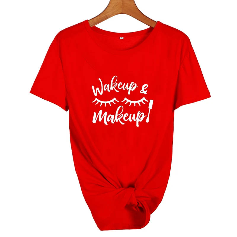 Женская уличная футболка с принтом Wakeup and Makeup Tumblr Белая Летняя Ulzzang Harajuku Vetement Femme